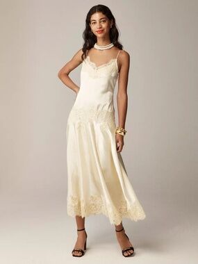 J. Crew Collection lace-trim slip dress midi maxi in textured satin NWT